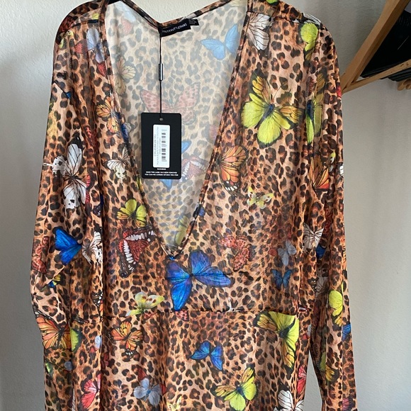 Gorgeous mesh cheetah and butterfly print tie waist dress - Picture 6 of 6